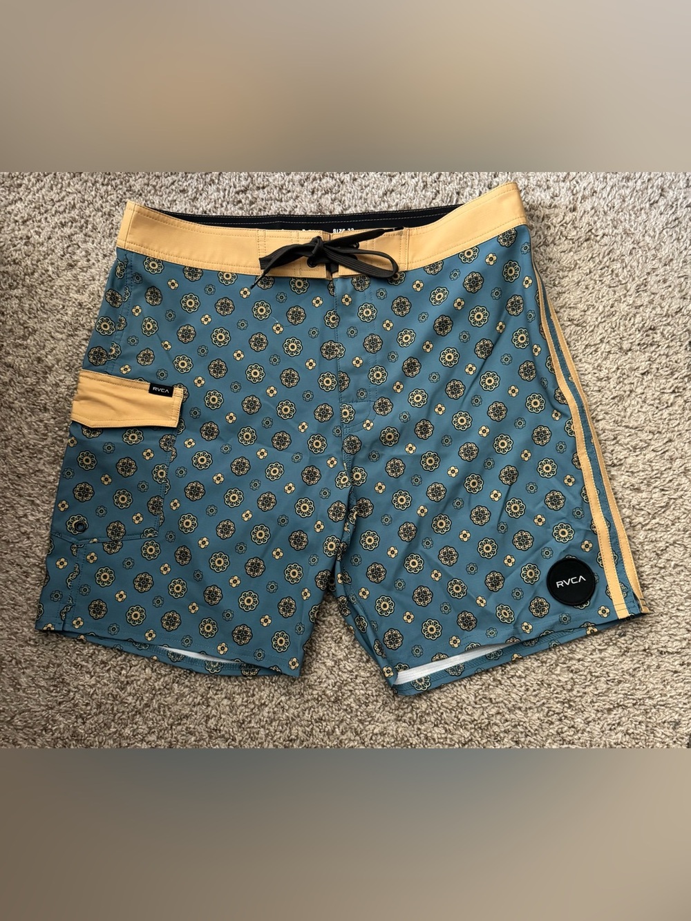 RVCA Board Shorts, Blue Medallion Print, Size 32
